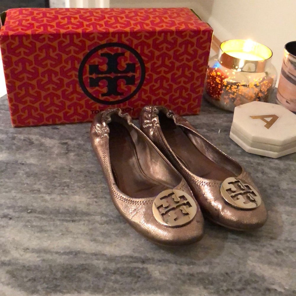 Tory Burch Metal Luna Silver Flats